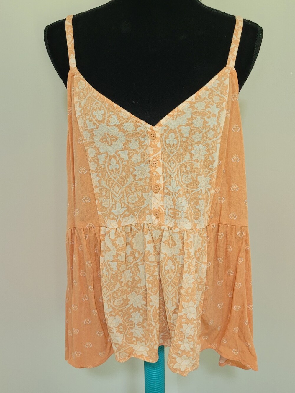 Torrid Women's Washable Crinkly Gauze Babydoll Tank Top Orange White 2X Boho